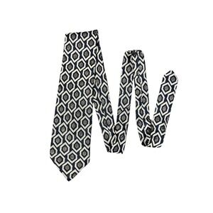 Vito Rufolo Mens Silk Tie Made in Italy Navy Blue Geometric Hexagon Wide 4 Inch